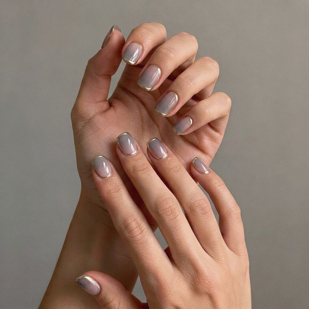 Champagne Glow — Liquid gold chrome french tip press-on nails