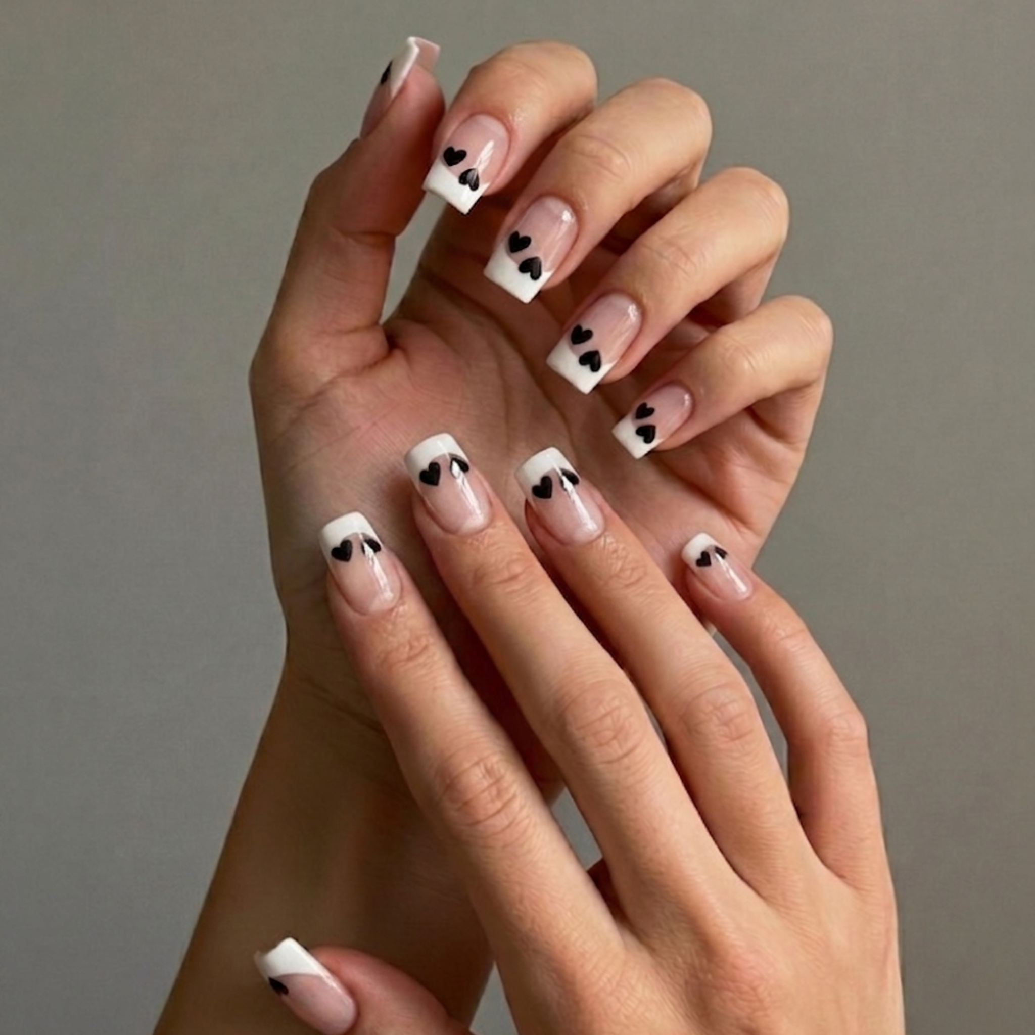 Heart Breaker — White, hearted french tip press-on nails